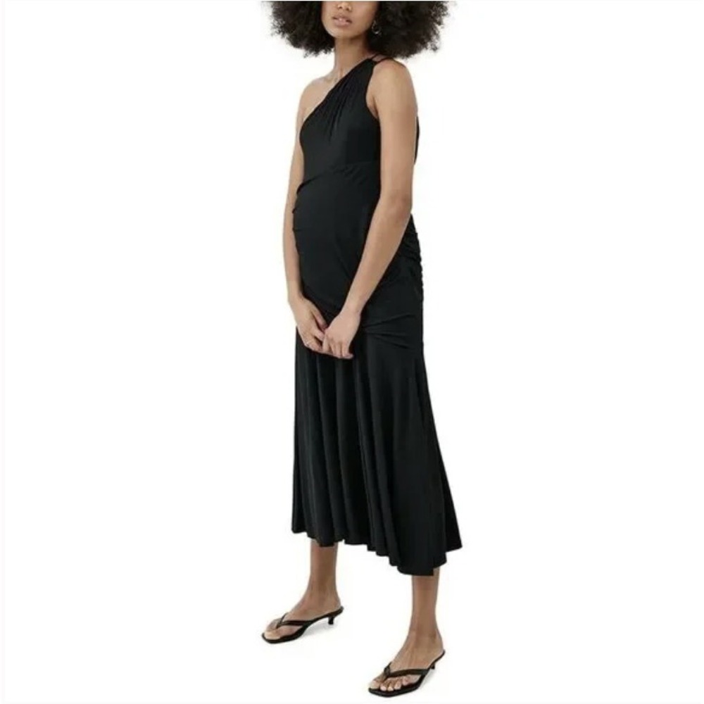 HATCH Viola Dress Black One Shoulder Ruched Midi D272180 Size‎ 0 NWT
